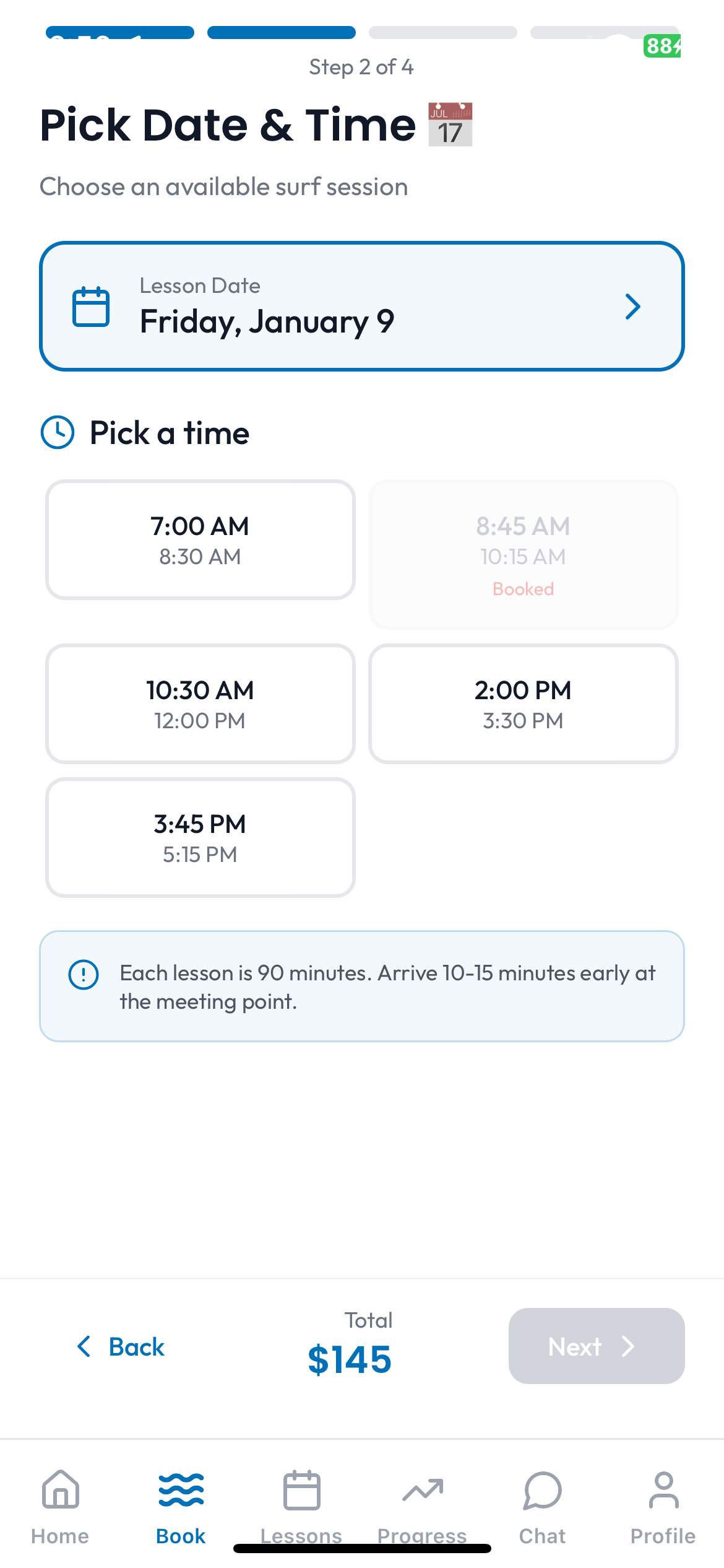 Students can pick the day and time of the lesson